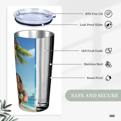 Moana and Pua Cartoon Movie Insulated Tumbler with Straws Stainless Steel Coffee Mugs Double Wall Car Bottle Cups 20oz