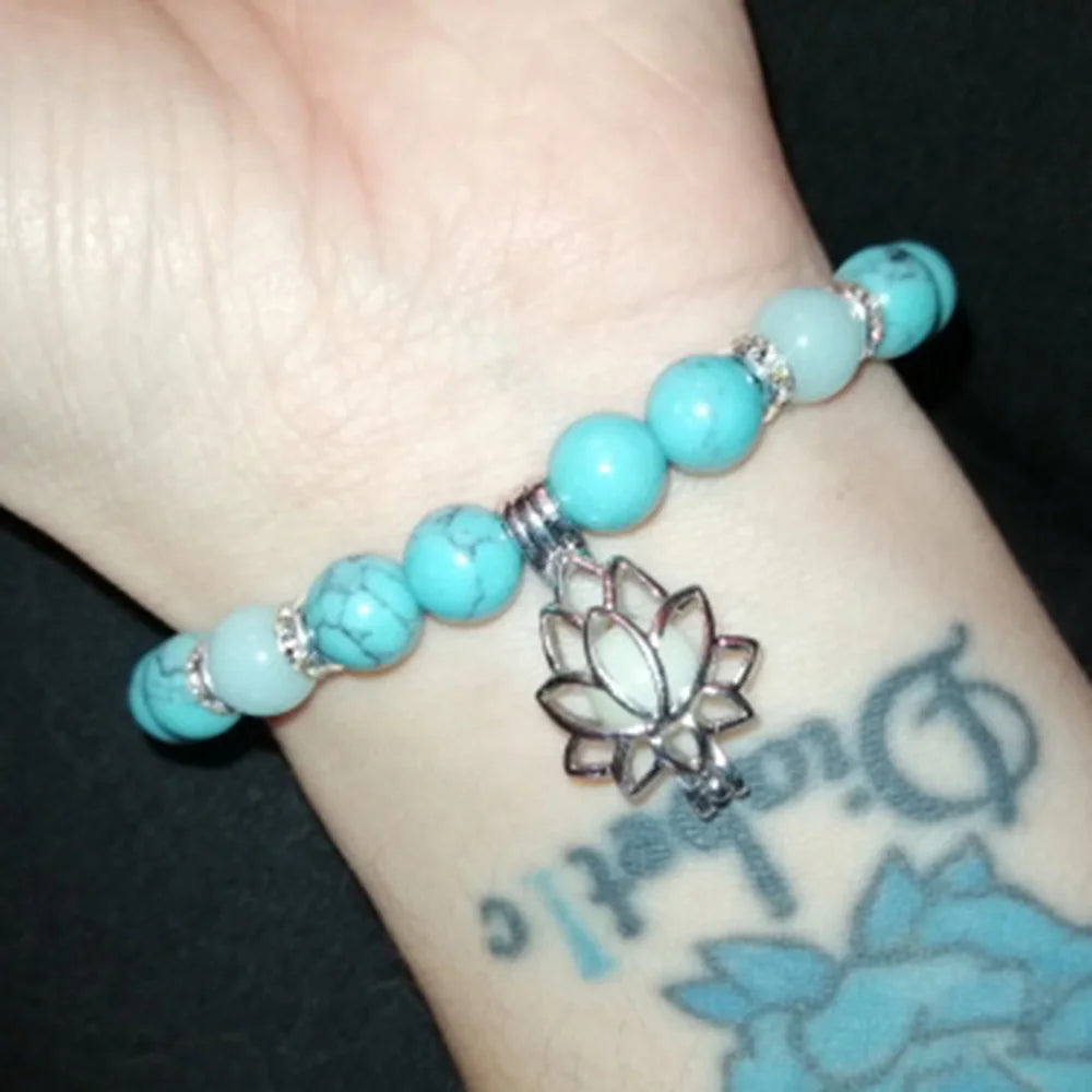 Natural Stone Bracelet Yoga Healing Luminous Glow In The Dark Bracelet Lotus Charm Beads Bracelet for Men Women Prayer Buddhism