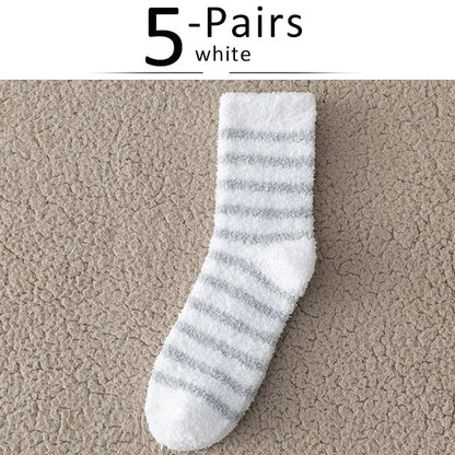 5 Pairs Thick Mens Thermal Socks Winter Warm Striped Coral Fleece Fluffy Solid Color Sleep Male Bed Socks Calcetines Hot Sell