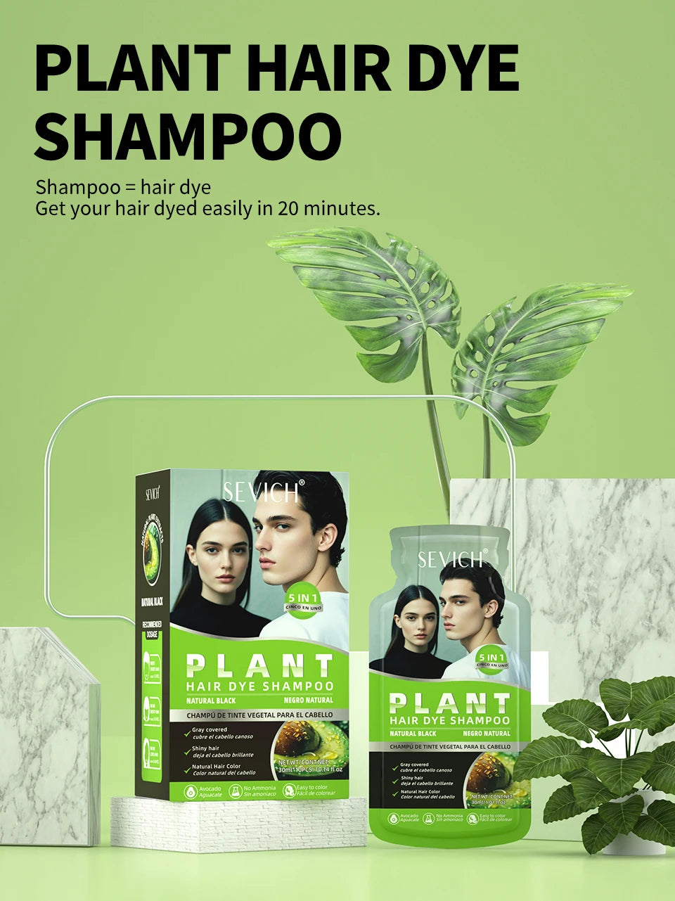 Pure Natural Herbal Black Hair Dye Shampoo for Women&Men 5 In 1 Bubble Plant Hair Color Shampoofor Gray Hair Non-irritating