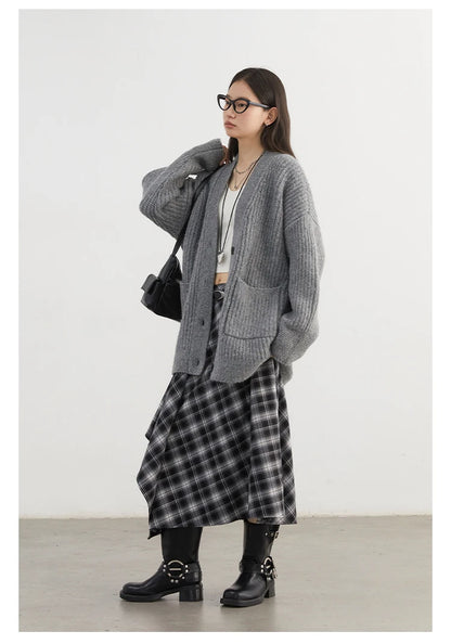 CHIC VEN Women Skirts A Line Retro Loose High Waist Irregular Color Plaid Frosted Half Body Long Ladies Skirt Autumn Winter 2026