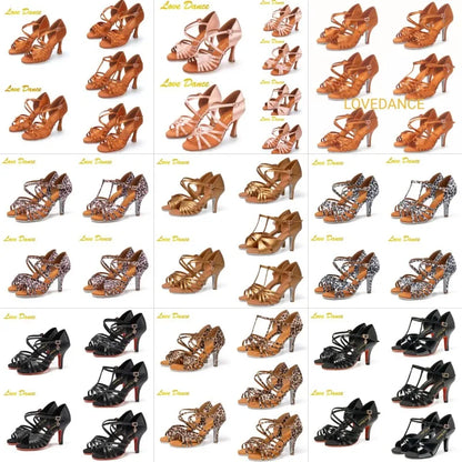 SW Latin Dance Premium Professional Women's Black Dance Shoes with Red Sole for Ballroom, Competition, Rumba & Cha-Cha Practice