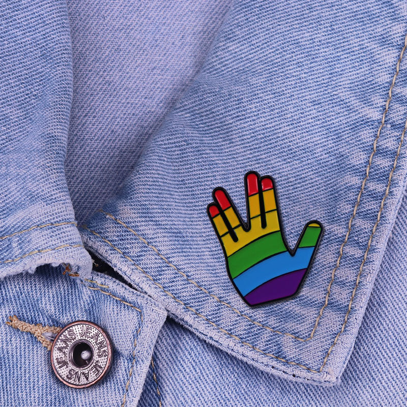 Rainbow Vulcan Salute Enamel Pin LGBTQIA+ Pride Brooch Star X Trek Badge Backpack Decoration Jewelry Accessories