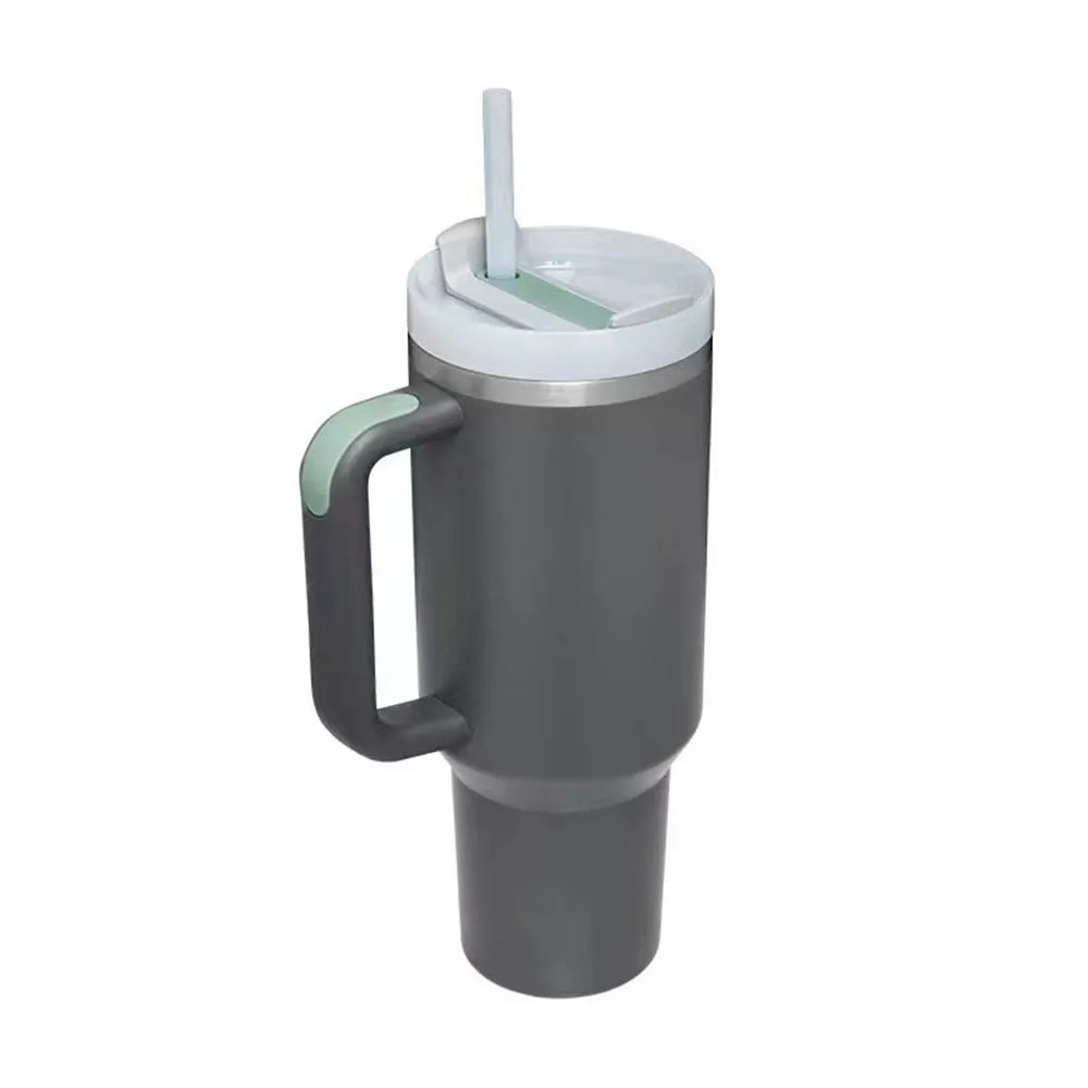 40oz Tumbler with Handle Straw and Silicone Boom Stainless Steel Vacuum Thermos Cup Large Capacity Travel Car Coffee Mug Logo