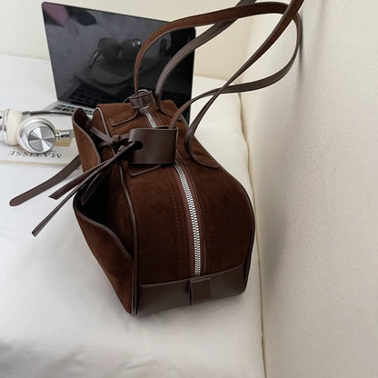 MOODS 2025 Autumn Latest Commute Shoulder Bags For Women PU Suede Pure Color Large Capacity Boston Bag Luxury Designer Handbags