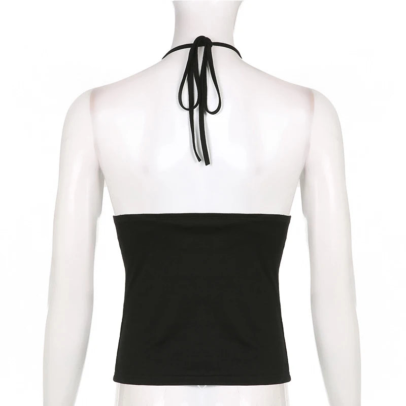 y2k Bandage Crop Top Black Backless  Top Lace Up Cute Party Beach Summer Sweats Women Retro Basic Mini Vest Punk