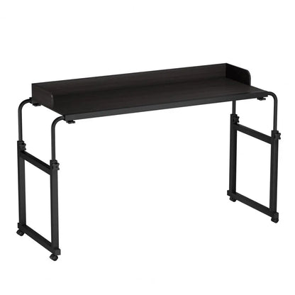 120x40CM Height Adjustable Overbed Table with Wheels, Rolling Over-the-Bed Laptop Desk with Raised Baffle, Home Office Bedroom H