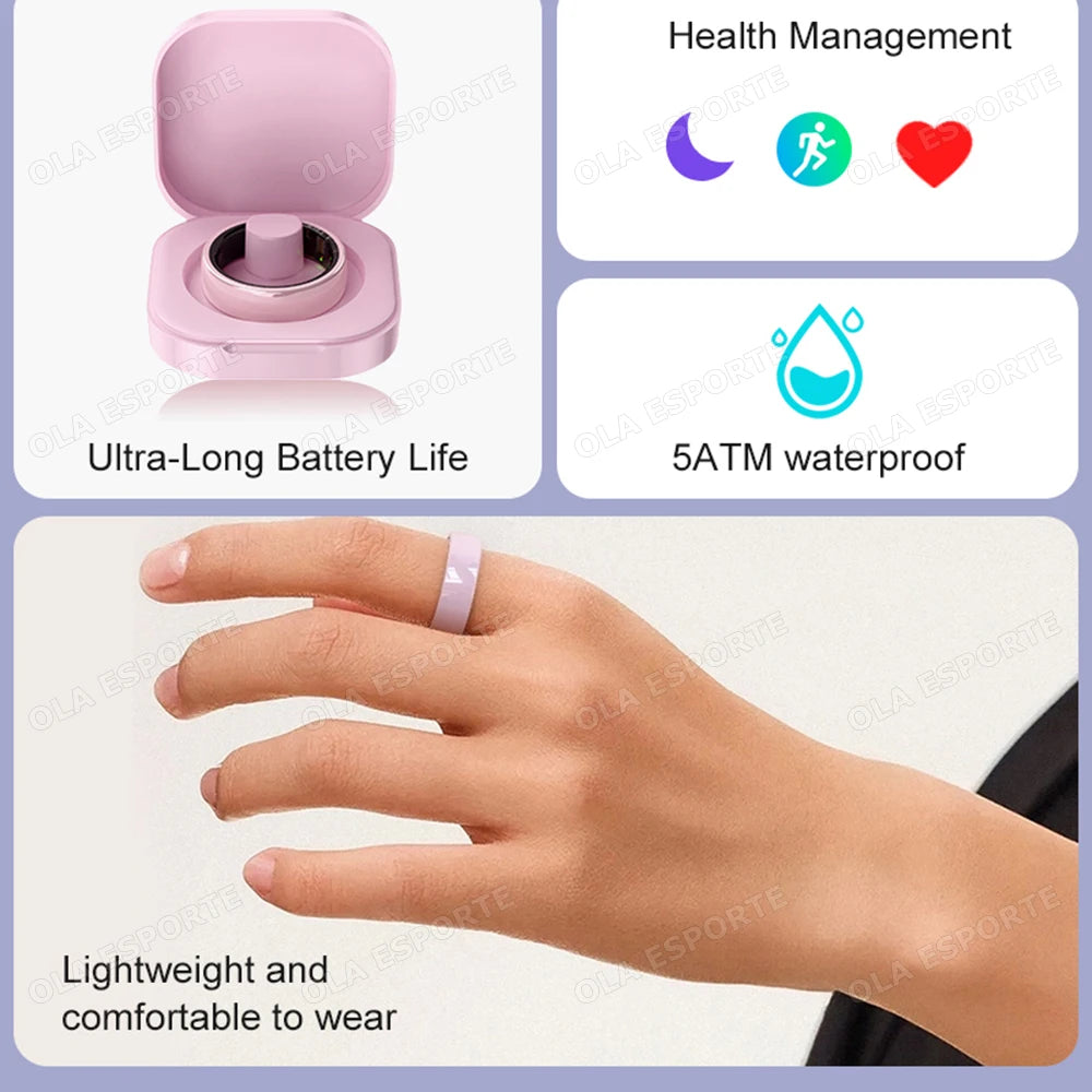Smart Couple Ring Bluetooth Connection Multiple Sports Modes Pedometer Fitness Rings Heart Rate Sleep Monitoring 5ATM Waterproof
