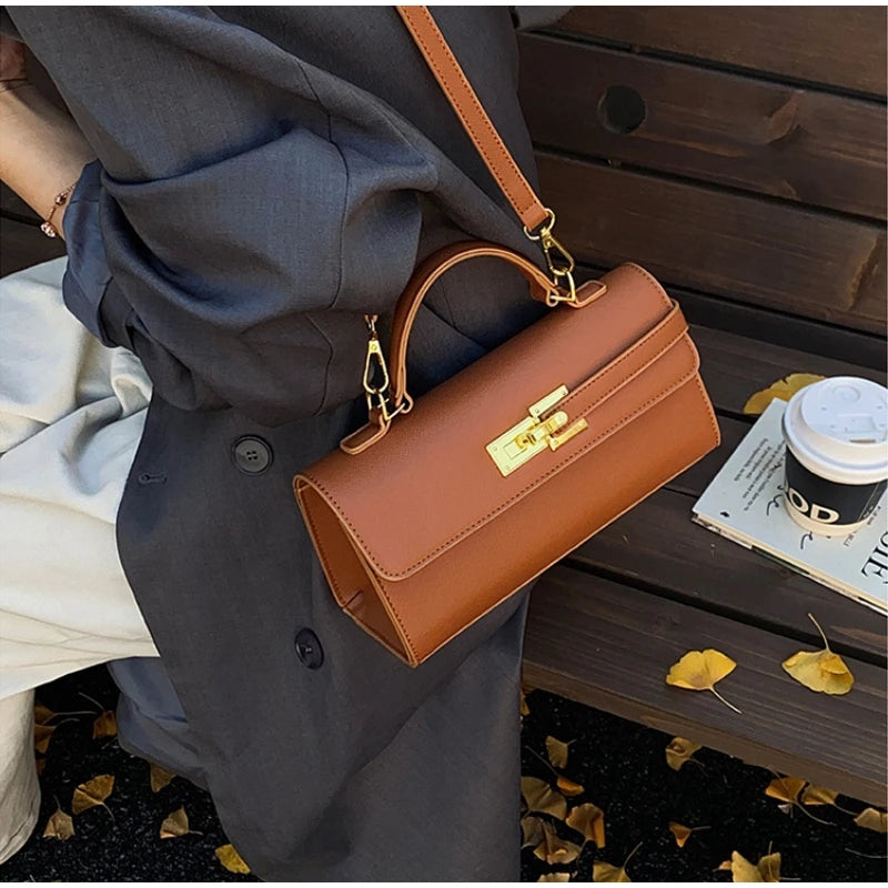 Women's Brand Luxury Lock Bag Retro Trendy Crossbody Bag Large Capacity Square Handbag Flip-top Commuter Bag Casual Shoulder Bag