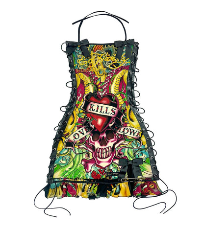 Joskaa Halter Printed Y2k Line Up Wacky Contrast Dress Women Gothic Party Sexy Hollow Bandage Halloween Makeup Dresses Outwear