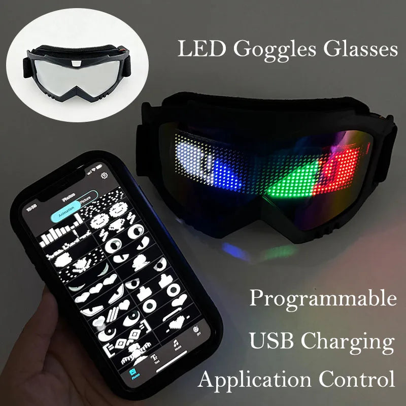LED Bluetooth Goggles Halloween Christmas Disco Bar Neon Accessories Futuristic Luminous Glasses Bluetooth Diy LED Glasses