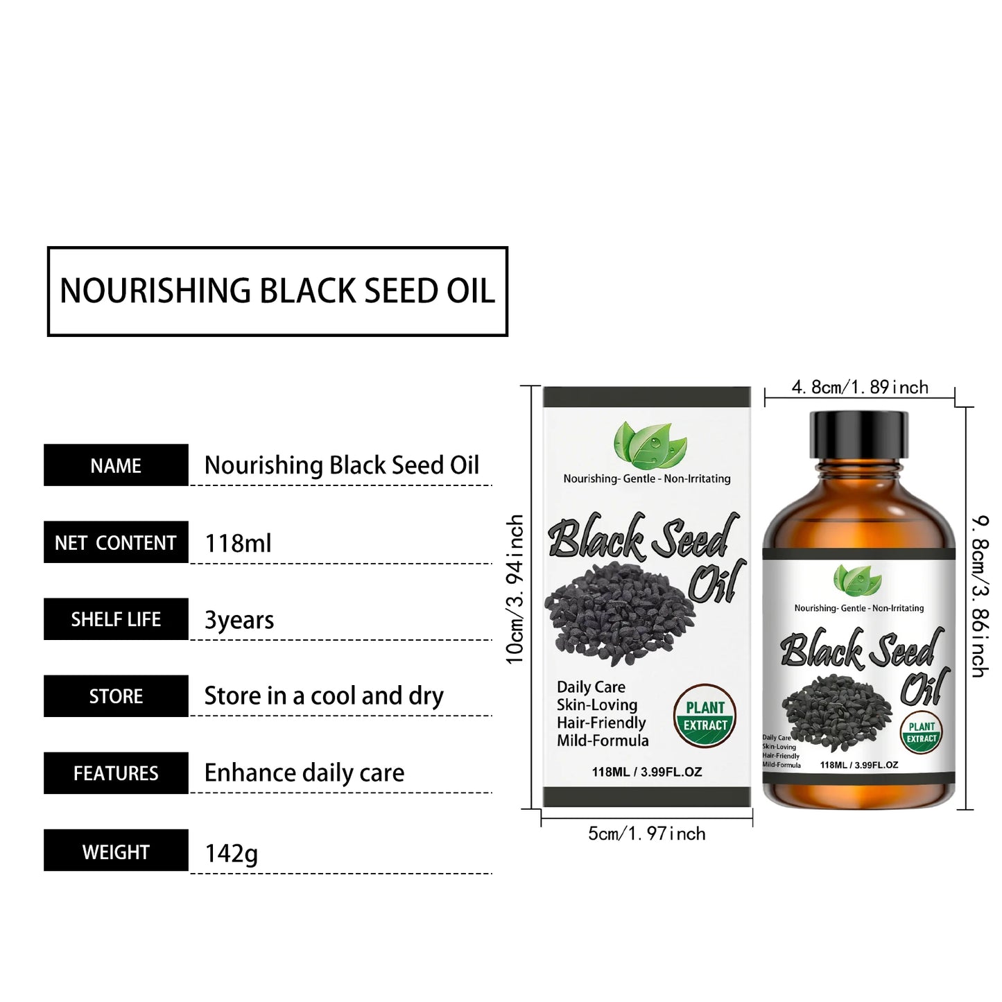 Pure Black Seed Oil Essence Multipurpose Deep Nourishing Oil for Face Body Hair Scalp Soothing Hydrating Refreshing Skincare Oil