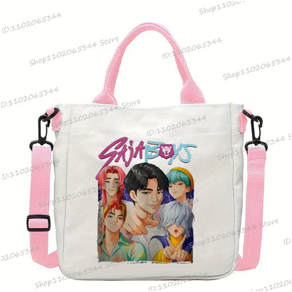 Y2K Anime Cartoon Print Women Canvas Strap Shoulder Bag Fashion Cartoon Anime Crossbody Bags Student Teenage Handbags