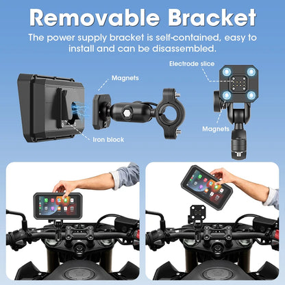 6.25 Inch Portable Quick Disassembly Motorcycle Carplay Android Auto GPS for Moto Navigation IP67 Waterproof IPS Display TPMS