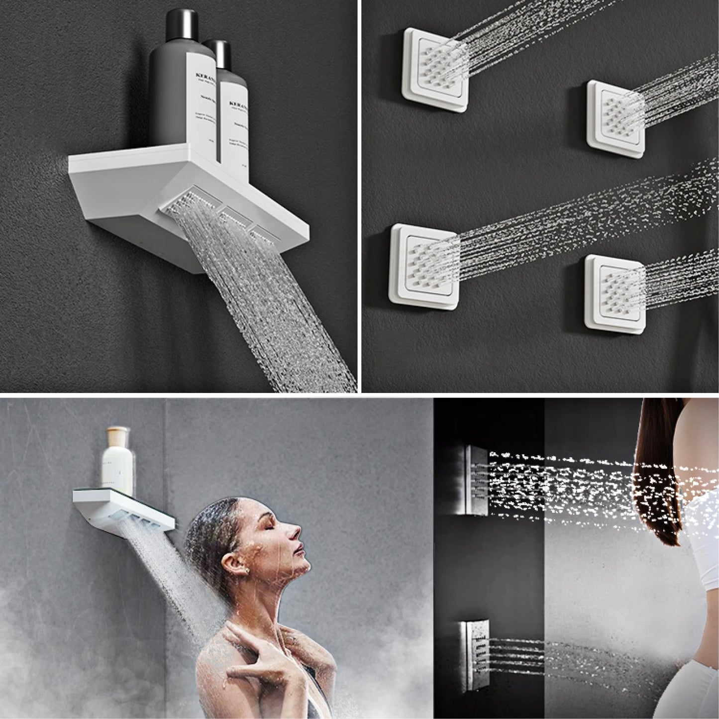 Ceiling Mounted LED Digital Display Thermostatic Shower System.Embedded waterfall style brass bathroom mixer for hot&cold water