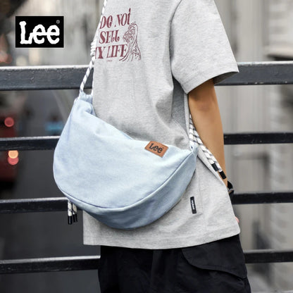 LEE 2025 Teenagers Waterproof Denim Crossbody Shoulder Bag Women Men Stylish Jeans Hobo Dumpling Crescent Bag Student Ipad Pack
