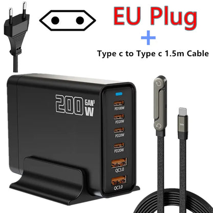 200W Desktop USB C Quick Charger GaN PD Fast Chager 6 port Mobile Charging Adapter For Laptop iPhone 17 16 15 Samsung Xiaomi﻿﻿