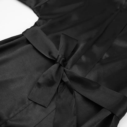 Feather Bathrobes Satin Sexy Mini Dress Long Sleeve Loose Peignoirs For Women Robe White Wedding Dress Black Bride Dresses