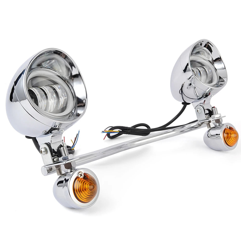 Motorcycle Headlight Spot Fog Light Turn Signal Light Bar Bracket For Honda VT VTX Shadow For Harley Kawasaki Suzuki Cruisers