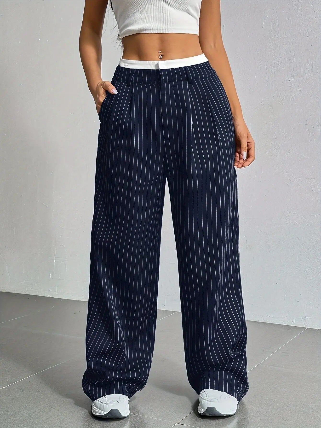 Fashion Pants Women's Stripe Straight Pants 2024 Autumn Winter High Waisted Casual Suit Pants Office Lady Women Trousers Bottoms