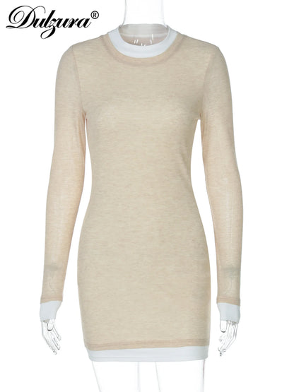 Dulzura 2025 Autumn Latest Fashion Casual O-Neck Long Sleeve Slim Patchwork Mini Dress Birthday Party Club Street Style Clothes