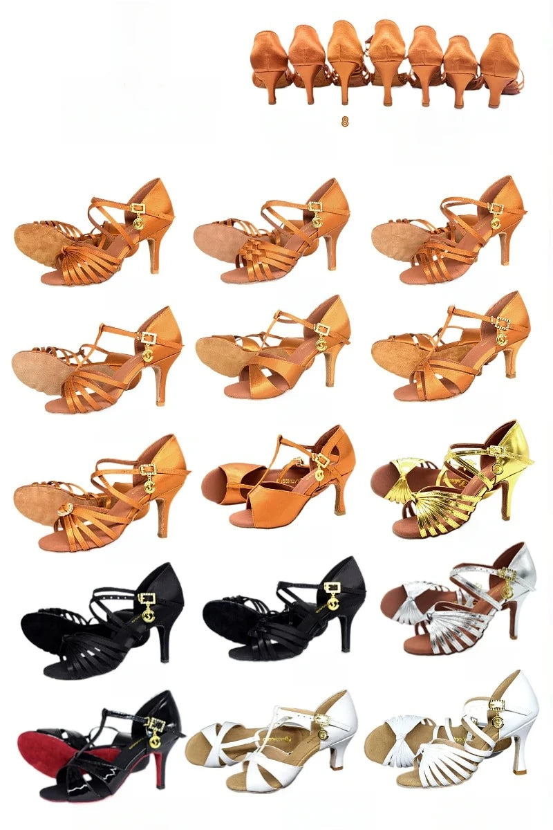 SW Latin Dance Premium Elegant Professional Women's Medium High Heel Soft Sole Ballroom Competition Dance Shoes for Practice