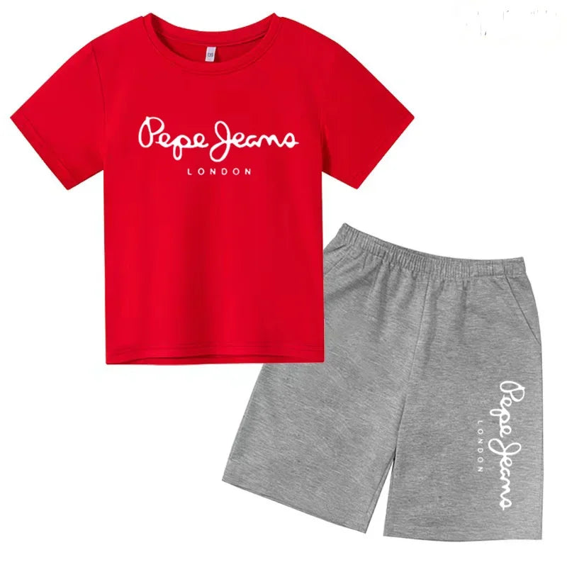 Kids Summer Fashion Casual Set - Boys Girls Toddler Clothes Charming Letter Print T-shirt with Short Sleeves And Shorts 3-12 Yea