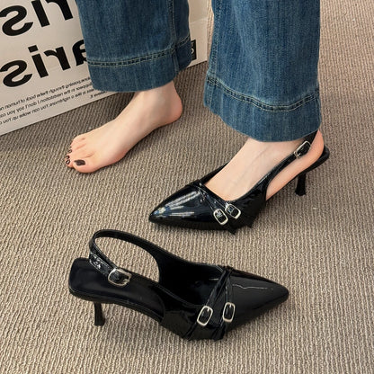 Women's Sandals Leopard Sexy High Heels Shoes Pointed Toe Luxury Pumps Slippers Woman Brand Dress Buckle Ladies De Flip Flops