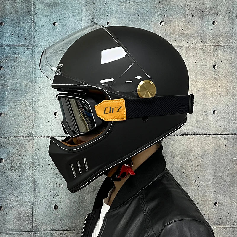 Dot-approved, motorcycle full-cover vintage helmet, Cafe cruiser helmet, PC lenses, suede lining