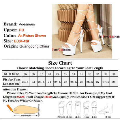 17CM Stiletto White Sandals For Women Thick Platform Sexy Lace-up Model T Show High Heels 2025 Summer Fashion Pole Dance Shoes