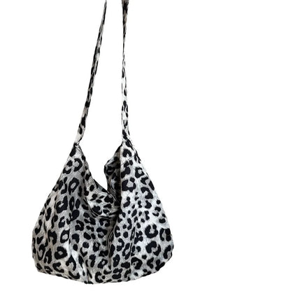 Women's Shoulder Bags Leopard Print Flower Fashionable Trendy Canvas Cross Bags Large Capacity Portable Shopping Shoulder Bags