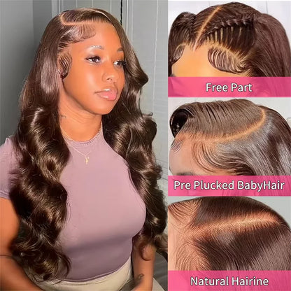 Body Wave Chocolate Brown Lace Front Wig Human Hair 13x6 HD Transparent Lace Frontal Wig 30 Inch Color Lace Front Wig Preplucked