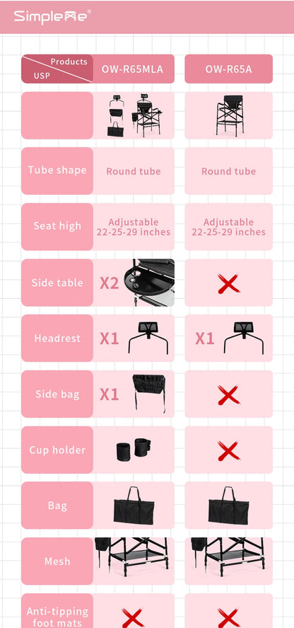 Simpleme Lightweight Aluminum Portable Folding Tall Director Adjustable High Makeup Artist Chair With Headrest