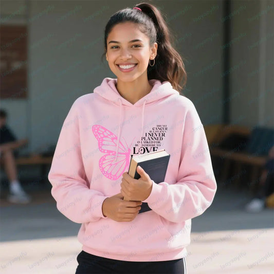 Breast Cancer Is A Journey Breast Cancer Awareness Clothing Butterfly Cancer Sweatshirts Pink Ribbon Hoodies Love Life Women Top