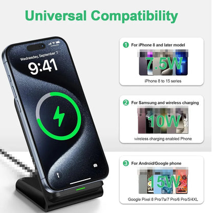 30W Fast Wireless Charger Stand Pad for iPhone 17-11/XR, Samsung Galaxy S25/S26/S21/S20, Xiaomi, Huawei & All Qi-enabled Phones