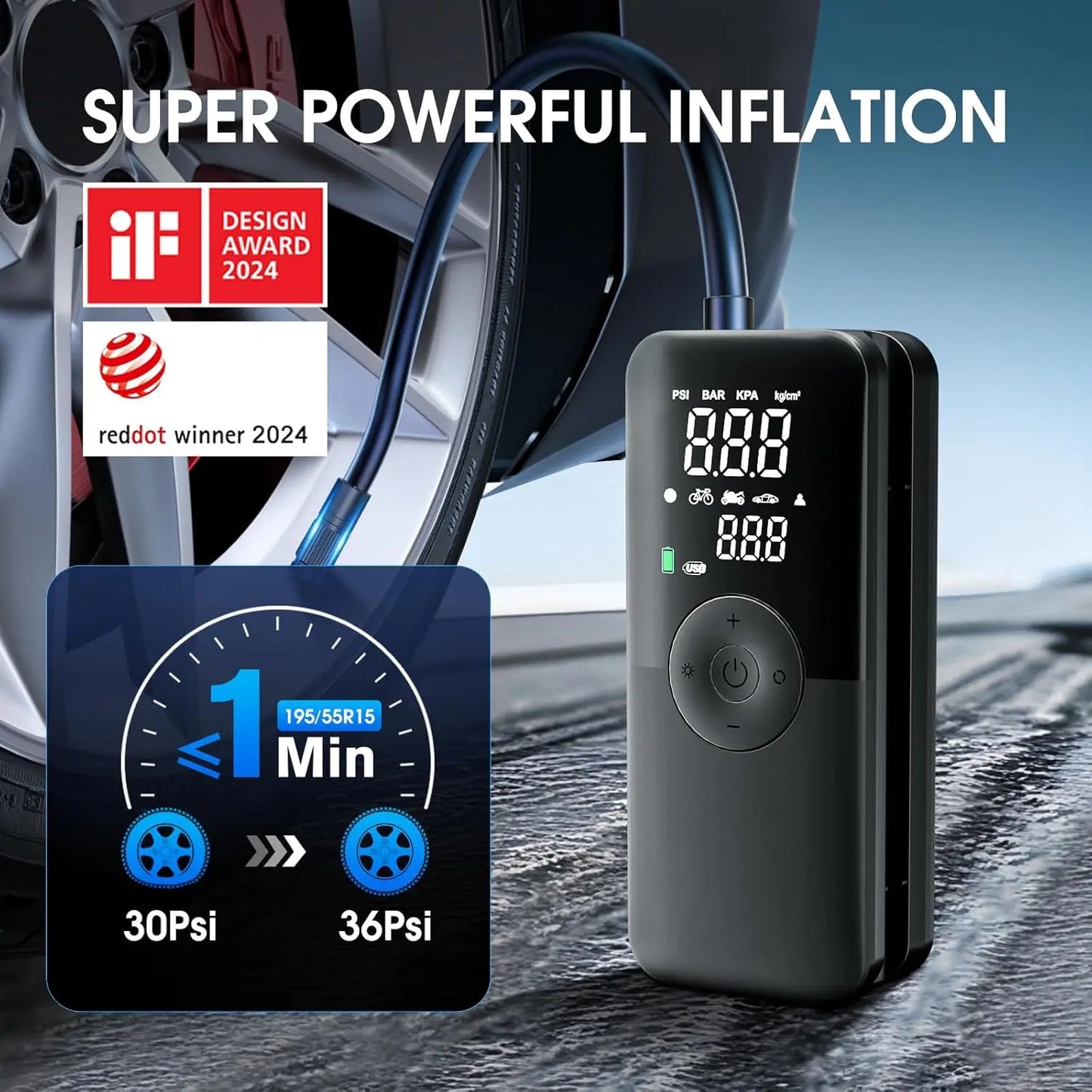 Portable Air Compressor with Digital Screen, 150PSI Tire Pump for Cars, Motorcycles, Bicycles