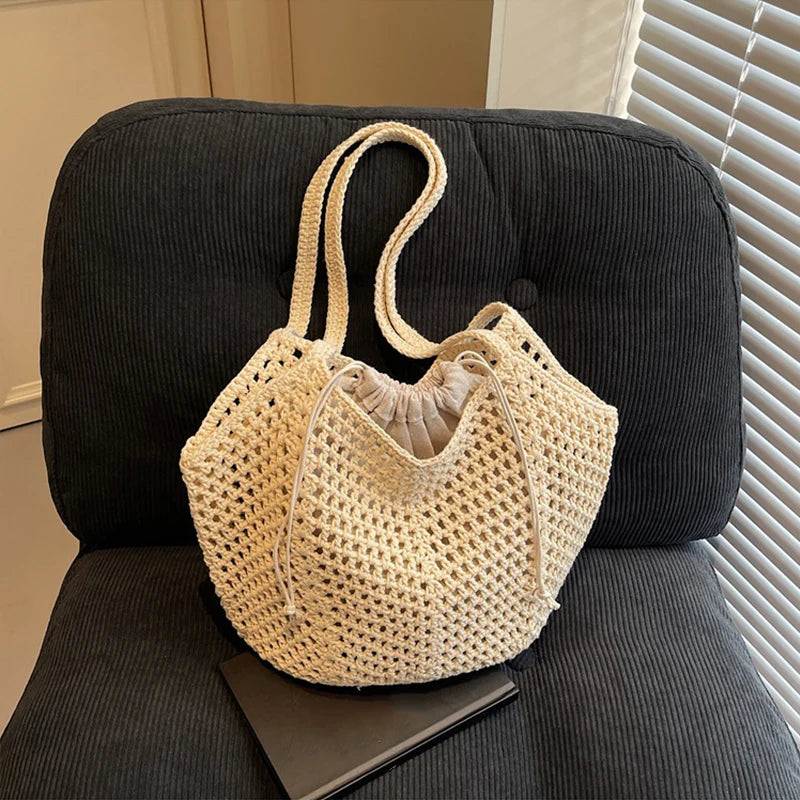 Chic Simple Lady Large Capacity Shoulder Bags Shopping Beach Bag for Women Casual Straw Woven Tote Bag Female Handbag Purses