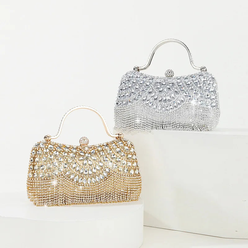 Gorgeous and Shiny Diamonds Rhinestones Tassels Handle Evening Bags for Party and Wedding Clutch Purse Designer Bags Handbags