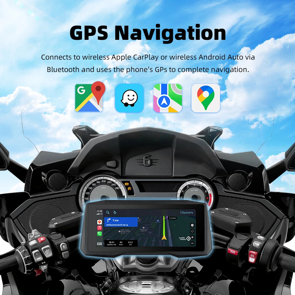 EKIY 7 inch Wireless CarPlay Moto Android Auto Portable Digital Motorcycle Dashboard GPS Navigation Display Screen Monitor TPMS