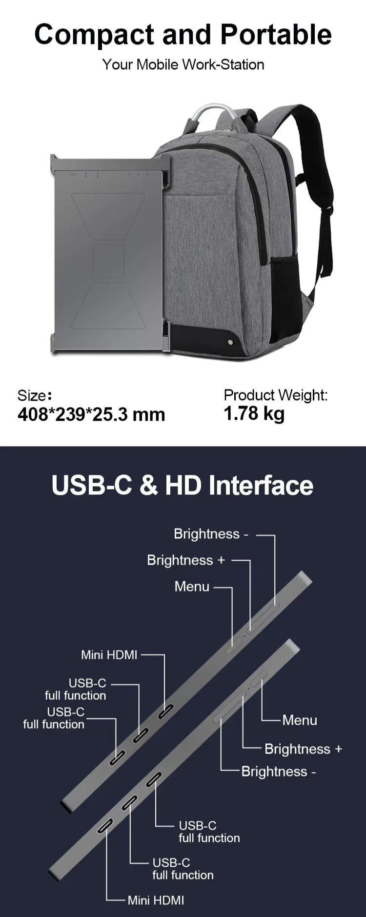 15.6-Inch multi-screen computer split monitor, suitable for laptop screen expander 1920 * 1080P IPS triple portable monitor
