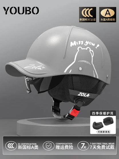 Breathable Summer Motorcycle Helmet 3C Certified Lightweight Baseball Cap Style Unisex Half Helmet