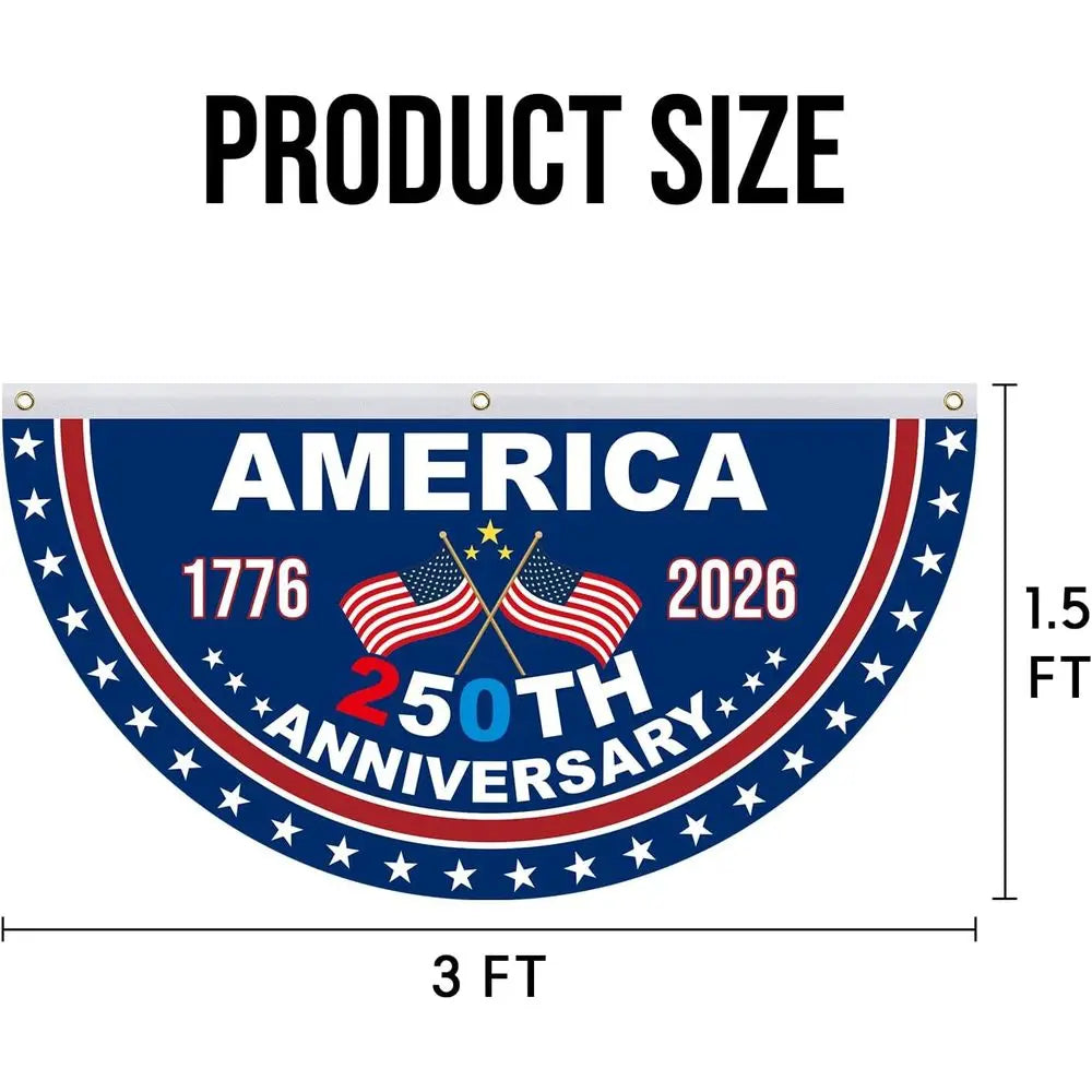250th Anniversary 2-Piece 1.5x3 ft Patriotic Banners, 1776-2026, 4th of July Decorations, Indoor/Outdoor, American Independence
