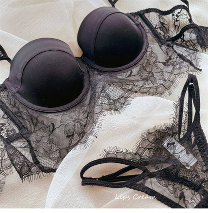 Women Lace Push Up Bra Wireless Thin Cotton Underwire Shaping Bras Anti Sagging Bralette 2 Piece Panty Set Sexy Lingerie S-XL