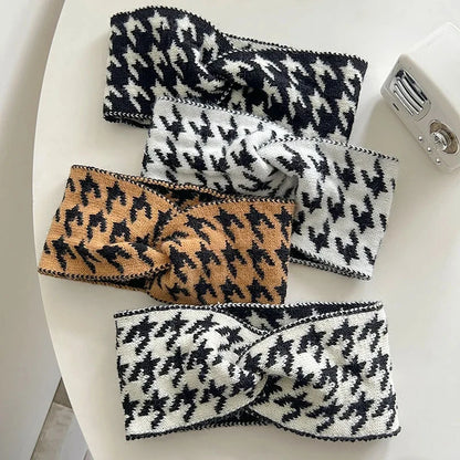 Casual Korea Houndstooth Headwrap Headbands for Women Hiar Accessories New Cotton Elastic Head Band Warm Knitted Hairbands