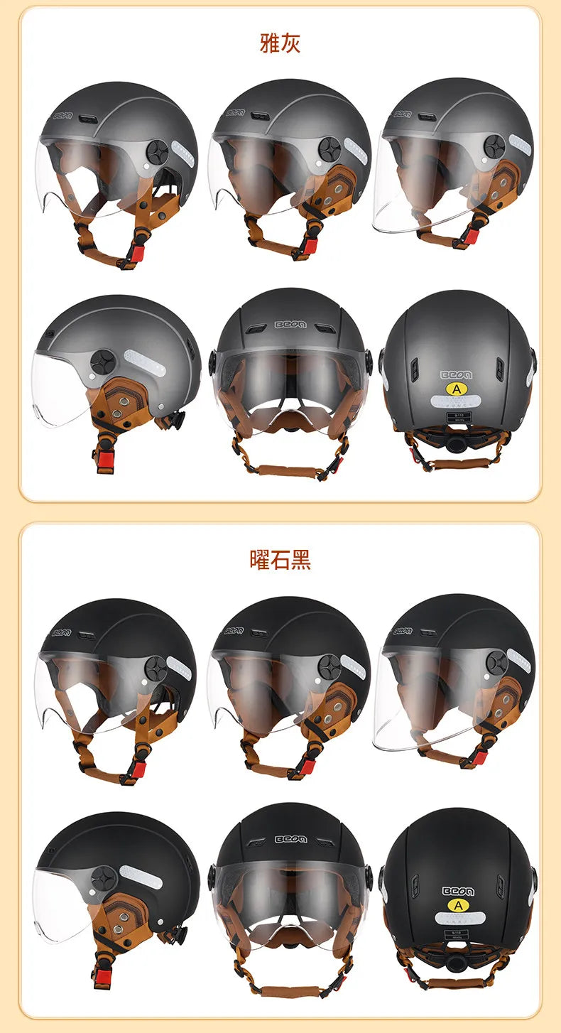 BEON Light Helmet Electric Motorcycle Lightweight Half Helmet Detachable Warm Ear Protection Capacete De Motocicleta