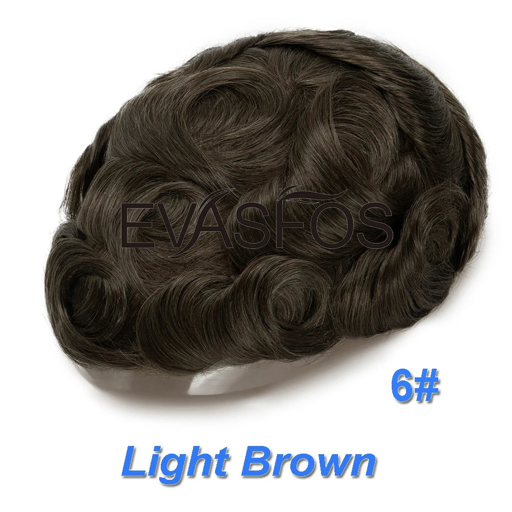 Curly PU Male Hair Prosthesis 0.12mm Injection Skin Toupee Men Durable Wigs For Men Human Hair System Unit Capillary Prosthesis