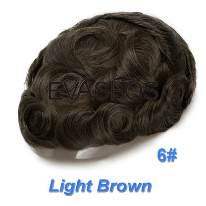 EVASFOS 0.02-0.04mm Super Thin Skin Men's Toupee Natural European Human Hair Male Wig Prosthesis Hair System For Men