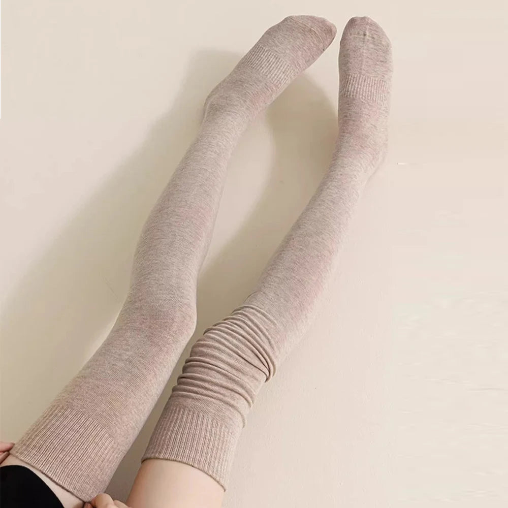 Winter Thigh High Socks For Women 100cm Lengthened JK Lolita Stockings Solid Color Over The Knee Stocks Slim Velvet Thigh Socks