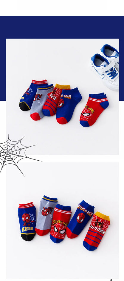5 Pairs Spiderman Children Socks Anime Kids Boys Short Sock Kawaii Child Cartoon Baby Summer Spring Boat Socks Kids Gift 1-12Y