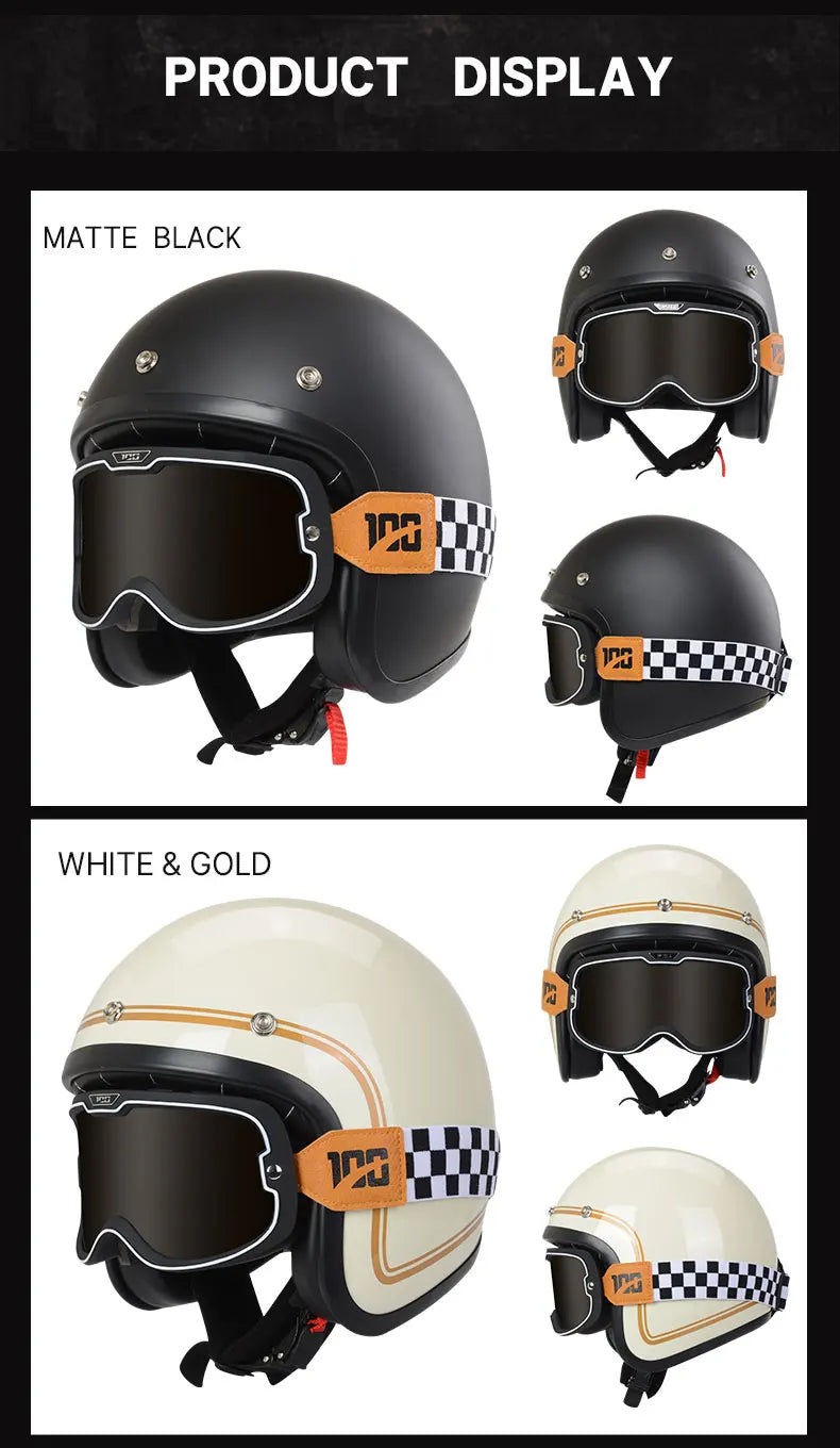 Hot Sale Open Face Helmet Retro 3/4 Jet Motorcycle Helmets Men ABS Shell Safty Cap German Style Four Seasons DOT Approved
